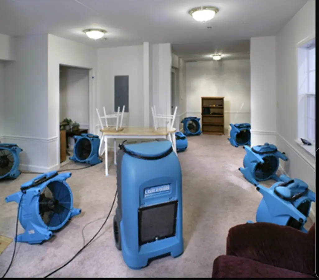 Air movers and dehumidifier setup for Water Damage Restoration in Goleta